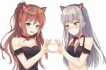  :3 :d animal_ears atychi bang_dream! bangs bare_shoulders bell bell_choker black_bikini_top black_swimsuit blush breasts brown_hair choker collarbone commentary_request embarrassed eyebrows_visible_through_hair fake_animal_ears frilled_swimsuit frills green_eyes hairband half_updo hand_up heart heart_hands heart_hands_duo highres imai_lisa long_hair looking_at_another looking_at_viewer medium_breasts minato_yukina multiple_girls navel nose_blush one-piece_swimsuit one_side_up open_mouth red_choker ribbon_choker shiny shiny_hair sidelocks silver_hair simple_background smile swimsuit upper_body wavy_hair wavy_mouth white_background yellow_eyes 