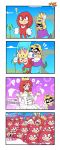  2018 4koma ? alternate_species anthro anthro_to_human breasts comic crossgender crossover echidna female gender_transformation group hi_res human humanized humor knuckles_the_echidna male mammal mario_bros meme monotreme mtf_transformation nintendo sonic_(series) spideyhog super_crown transformation ugandan_knuckles video_games wario 