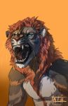  2018 anthro black_lips blue_eyes digital_media_(artwork) feline lion male mammal open_mouth pantherine simple_background solo tatiilange teeth tongue whiskers 
