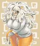  1girl breasts brown_eyes furry lion long_hair solo utsuki_maito white_hair 