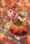  autumn_leaves blue_eyes blush brown_hair corset day demirinz dress hair_ornament idolmaster idolmaster_(classic) idolmaster_million_live! idolmaster_million_live!_theater_days in_tree kneeling lens_flare long_hair looking_at_viewer orange_dress outdoors ribbon-trimmed_dress sleeveless sleeveless_dress solo takatsuki_yayoi tree twintails wrist_cuffs 