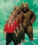  1997 animorphs bear brown_fur claws clothing cloud cover_art david_mattingly fangs female footwear fur grizzly_bear human human_to_feral hybrid looking_at_viewer mammal official_art pants rachel_(animorphs) shirt shoes sky solo teenager toe_claws transformation young 