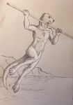  0laffson 2016 5_fingers anthro day detailed_background digitigrade male mammal mustelid nude otter outside sketch solo traditional_media_(artwork) 