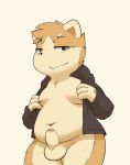  anthro balls bottomless brown_fur canine child clothed clothing cub dog erection foreskin fur humanoid_penis jacket male mammal moobs navel obese overweight penis shiba_inu shibubaman slightly_chubby solo uncut undressing young 
