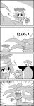  4koma arms_up basket bow cirno comic commentary_request dress emphasis_lines english flying food greyscale hair_bow hat highres holding ice ice_wings leaf letty_whiterock monochrome on_head oversized_plant scarf short_hair short_sleeves smile sweet_potato tani_takeshi touhou translation_request underground wings yukkuri_shiteitte_ne |_| 