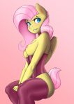  anthro anthrofied blush breasts captainpudgemuffin chest_tuft clothed clothing collar corset edit equine female fluttershy_(mlp) friendship_is_magic hair hi_res legwear lingerie looking_at_viewer mammal my_little_pony nipples nude partially_clothed pegasus simple_background sitting smile solo stockings thigh_highs tuft wings 