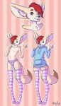  anthro artysox blue_eyes brown_eyes canine clothed clothing fennec floppy_byte fox fur girly hair hair_over_eye heterochromia hoodie inner_ear_fluff legwear male mammal model_sheet mohawk multicolored_fur panties pattern_background pink_background pointing red_hair signature simple_background smile solo stockings striped_background striped_legwear striped_stockings stripes tan_fur tongue tongue_out topless two_tone_fur underwear white_fur 