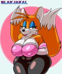  2018 anthro armwear belly big_breasts black_nose blakjakal breasts camel_toe canine cleavage clothed clothing crossgender elbow_gloves eyelashes eyeshadow female fox fully_clothed gloves half-closed_eyes looking_at_viewer makeup mammal miles_prower multi_tail nipple_bulge pink_lips smile solo sonic_(series) standing thick_thighs tight_clothing two_tone_background video_games voluptuous wide_hips 