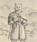  0laffson 2016 5_fingers anthro canine clothed clothing detailed_background male mammal sketch solo traditional_media_(artwork) wolf 