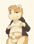  anthro balls bottomless brown_fur canine child clothed clothing cub dog erection foreskin fur humanoid_penis jacket male mammal moobs navel obese overweight penis shiba_inu shibubaman slightly_chubby solo uncut undershirt undressing young 