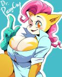  1girl breasts brown_eyes dr.pussycat furry gloves long_hair one_eye_closed peeboodo pink_hair silicon_chub solo 