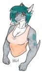  anthro clothed clothing female fish haibet half_body looking_at_viewer marine muscular piercing shark shirt simple_background smile solo traditional_media_(artwork) 