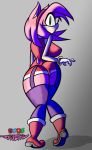  2018 amy_rose big_breasts black_nose breasts butt butt_pose clothing digital_media_(artwork) dress female fur hair knock_kneed legwear long_hair nativefall pigeon_toed pink_fur pink_hair pink_skin short_hair solo sonic_(series) stockings thick_thighs video_games 