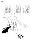  1girl aishuu_hebiko blush character_sheet female kagami_hirotaka lilith-soft long_hair looking_at_viewer monochrome multiple_views nude taimanin_(series) taimanin_asagi taimanin_rpgx translation_request 