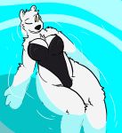  2018 anthro bear bear_mom_(rmaster) black_nose breasts camel_tie camel_toe cleavage clothed clothing female mammal nipple_bulge nipples one-piece_swimsuit one_eye_closed outside polar_bear skimpy solo swimming swimsuit trout_(artist) wink yellow_eyes 