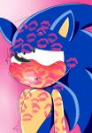  2016 anthro black_nose blush clothing conditional_dnp digitaldomain123 fur gloves green_eyes hair hedgehog hi_res kiss_mark long_hair male mammal simple_background solo sonic_(series) sonic_the_hedgehog video_games 