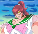  1boy bishoujo_senshi_sailor_moon broly creepy dragon_ball dragonball_z earrings game_freak jewelry kino_makoto long_hair magical_girl nintendo open_mouth parody ponytail sailor_jupiter sailor_jupiter_(cosplay) sky tiara 