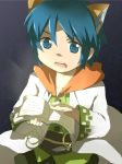  animal_ears blue_eyes blue_hair book cat_ears commentary_request labcoat leon_geeste male_focus mikota_(showata) open_mouth pointy_ears short_hair solo star_ocean star_ocean_the_second_story 