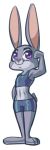 2017 abs anthro athletic barefoot clothed clothing disney female flexing fuel_(artist) judy_hopps lagomorph mammal midriff navel purple_eyes rabbit simple_background smile solo standing white_background zootopia 