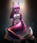  anthro breasts canine facial_piercing female fox hybrid jewelry lip_piercing looking_at_viewer mammal marine merfolk necklace nipples piercing selene_leni smile solo tavin thick_thighs 