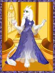  2018 3_toes 5_fingers anthro artistic_license biped boss_monster breasts caprine claws clothed clothing detailed_background digital_drawing_(artwork) digital_media_(artwork) dress female fur goat green_eyes horn long_ears mammal smile solo standing toe_claws toes toriel undertale video_games white_fur 