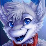  2018 ambiguous_gender anthro blue_eyes blue_fur blue_tongue chest_tuft chibity collar cute_fangs dipstick_ears dragon ear_tuft fur furred_dragon grey_fur icon open_mouth senky smile solo teeth tuft white_fur 