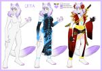  2018 4_toes 5_fingers animal_humanoid anthro blush breasts cat claws clothed clothing digital_drawing_(artwork) digital_media_(artwork) feline female full_length_portrait fur grey_eyes hair heterochromia hi_res humanoid invalid_tag mammal multicolored_fur navel nude purple_hair simple_background smile solo text toes white_fur white_hair yellow_eyes 