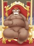  2015 anthro balls belly canid canine canis crown domestic_dog flaccid humanoid_hands lako male mammal moobs navel nipples overweight overweight_male penis sitting solo 