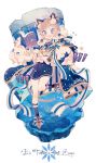  :d animal animal_ears bangle blue_eyes blue_ribbon blush book bracelet cat_ears constellation_print copyright_name earrings full_body hair_ornament highres jewelry light_brown_hair looking_at_viewer open_book open_mouth pixiv_fantasia_last_saga puffy_sleeves ribbon simple_background smile solo standing standing_on_one_leg striped striped_ribbon wakanagi_eku white_background 