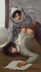  2boys anal ass clothed_sex cum cum_in_ass eren_yeager levi_(shingeki_no_kyojin) male_focus multiple_boys penis sex yaoi 