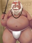  2015 anthro belly brown_fur clothing fundoshi fur humanoid_hands japanese_clothing lako male mammal melee_weapon moobs navel nipples overweight overweight_male solo sword underwear ursid weapon 