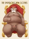  2015 anthro balls belly canid canine canis crown domestic_dog flaccid humanoid_hands lako male mammal moobs navel nipples overweight overweight_male penis sitting solo 