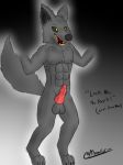  2018 animal_genitalia animal_penis anthro aura balls canine digitigrade erection exposed gradient_background male mammal mono-fur muscular open_mouth paws penis presenting simple_background standing were werewolf wolf yellow_eyes 