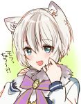  :d animal_ears aoba_moka bang_dream! bangs blue_eyes blush bow bowtie brooch cat_ears fang hands_up jewelry kemonomimi_mode long_sleeves looking_at_viewer mizukikushou open_mouth purple_neckwear short_hair sketch smile solo star striped striped_neckwear translation_request upper_body white_hair 
