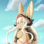  1other brown_eyes furry kawasemi27 long_hair looking_at_another made_in_abyss nanachi_(made_in_abyss) open_mouth rabbit sky solo white_hair 