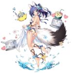  adapted_costume animal_ears ass azur_lane bare_shoulders barefoot bikini blue_eyes blue_hair breasts eyebrows_visible_through_hair flower full_body hair_flower hair_ornament jianren jintsuu_(azur_lane) long_hair looking_at_viewer official_art ponytail solo swimsuit tail transparent_background 