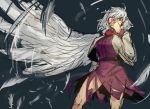  1_wing animal_humanoid avian avian_humanoid breasts clothed clothing feathered_wings feathers female glowing glowing_eyes hair humanoid jacket melon22 red_eyes sagume_kishin shirt short_hair sketch skirt solo touhou white_feathers white_hair wings 