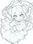  commentary_request curled_horns dragon_girl dragon_horns dragon_tail dress elizabeth_bathory_(fate) elizabeth_bathory_(fate)_(all) fate/extra fate/extra_ccc fate_(series) greyscale haruyuki_(yukichasoba) highres horns lineart monochrome star star-shaped_pupils symbol-shaped_pupils tail 