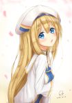  blonde_hair blue_eyes breasts commentary_request dress from_side goblin_slayer! hat long_hair looking_at_viewer open_mouth priestess_(goblin_slayer!) reiya small_breasts solo upper_body very_long_hair white_dress 