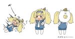  artist_name blonde_hair blue_shorts chibi commentary_request enemy_lifebuoy_(kantai_collection) falling gambier_bay_(kantai_collection) hairband kantai_collection long_hair megahiyo multiple_views open_mouth pantyhose shorts simple_background smile solid_oval_eyes twintails vest white_background white_legwear 
