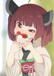  1girl brown_hair cake cheek_bulge child eating female food food_on_face japanese_clothes kimono obi sash solo touhoku_kiritan voiceroid yamadori_enka 