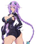  1girl artist_request ass blue_eyes bodysuit braid breasts choujigen_game_neptune compile_heart from_behind gloves hair_ornament hair_tubes idea_factory large_breasts leotard long_hair looking_at_viewer neptune_(choujigen_game_neptune) neptune_(series) open_mouth purple_hair purple_heart shiny shiny_hair shiny_skin skin_tight solo thighhighs twin_braids very_long_hair 