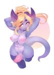  anthro balls blonde_hair breasts clothing dickgirl dragon erection gofa hair horn humanoid_penis intersex legwear looking_at_viewer nipples open_mouth penis solo standing thick_penis thick_thighs thigh_highs uncut vein veiny_penis wet wide_hips 