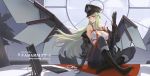 antennae artist_name black_footwear black_gloves black_jacket black_pants blush boots braid breasts character_name cleavage commentary_request computer copyright_name crop_top cuffs dated desk fingerless_gloves fp-6 fp-6_(girls_frontline) girls_frontline gloves green_eyes green_hair gun hair_ornament handcuffs hat highres holding holding_gun holding_weapon jacket keyboard_(computer) large_breasts long_hair machinery military military_hat military_uniform mole mole_on_breast monitor off_shoulder on_desk open_mouth pants peaked_cap red_stripes shadow shield shotgun sima_naoteng sitting sitting_on_desk smile solo strap striped suspenders uniform weapon window 
