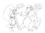  alligator anthro ape black_and_white bottomless clothed clothing crocodile crocodilian diddy_kong_racing dixie_kong donkey_kong_(series) duo english_text female kong kremling kritter krunch male mammal monochrome nintendo nintendo_ds primate reptile scalie shesamonkey simple_background text video_games white_background 