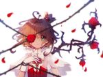  blood blood_on_face briar brooch brown_hair cardcaptor_sakura corokuro covered_eyes crown flower gloves green_eyes jewelry kinomoto_sakura looking_at_viewer petals rose rose_petals simple_background solo thorns 