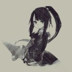  black_eyes black_hair commentary_request highres holding holding_weapon jun_(seojh1029) long_hair long_ponytail original ponytail sketch solo weapon 