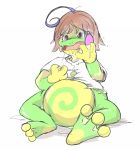  2012 3_fingers 3_toes ;-; amphibian belly brown_hair clothing crying female hair invalid_tag nintendo pok&eacute;mon pok&eacute;mon_(species) politoed simple_background solo tears toad toes torn_clothing transformation video_games water さみー 