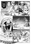  ass blood blood_from_mouth boulder bowsette bracelet collar comic commentary crown debris english english_commentary greyscale highres jewelry left-to-right_manga mario_(series) monochrome motion_lines new_super_mario_bros._u_deluxe pencils_(artist) ponytail sack skeleton skirt skirt_lift spiked_armlet spiked_collar spiked_shell spikes super_crown tail tail_grab throwing turtle 