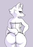  animal_crossing anthro big_butt breasts butt canine clothed clothing corset female frumples lingerie looking_back mammal monochrome nintendo purple_eyes rear_view side_boob simple_background smile smirk solo video_games whitney_(animal_crossing) wolf 